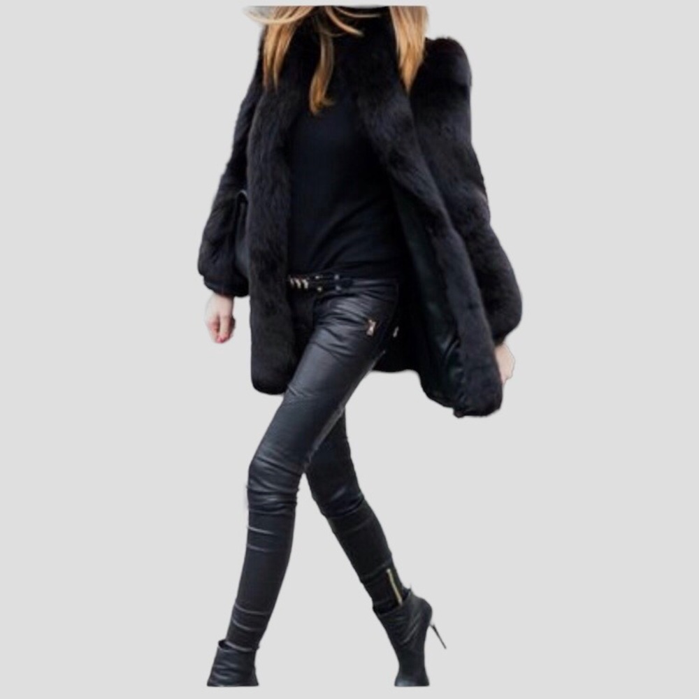 VINTAGE JET BLACK FUR COAT WITH HIDDEN POCKETS